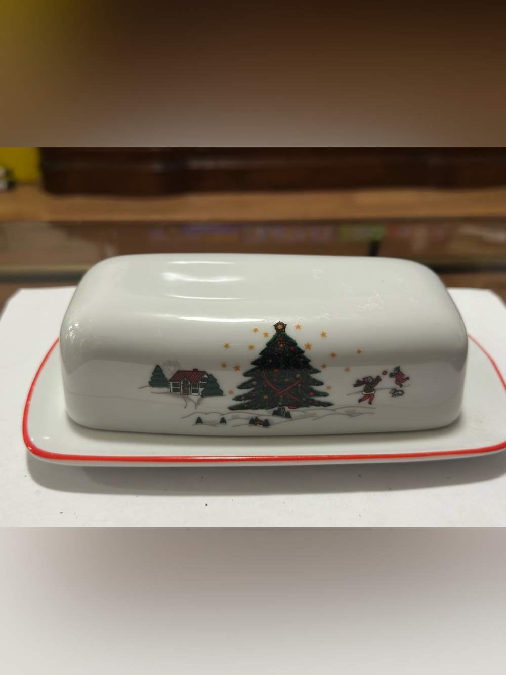 Kopin Christmas Pleasure Butter Dish  Vintage- Retired